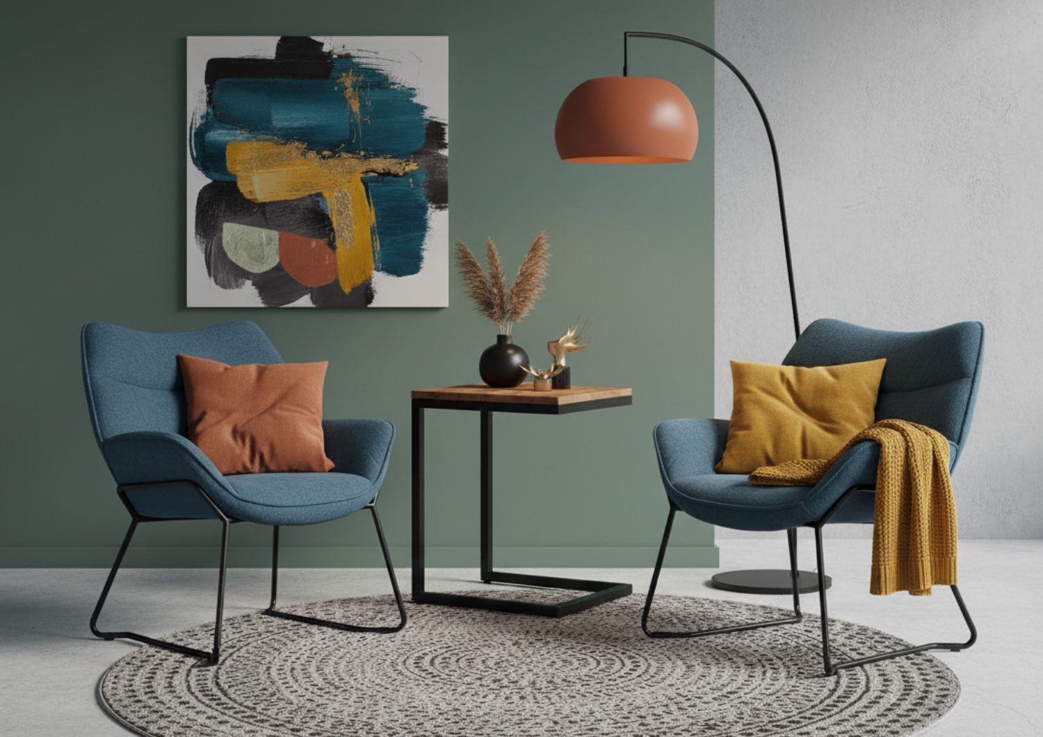 Indoormöbelset Sessel Aliano blau & Beistelltisch Materos Blau